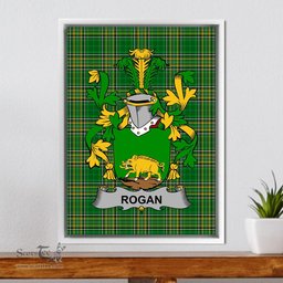 Irish Rogan or O'Rogan Coat of Arms Family Crest Ireland Framed Canvas Print Irish National Tartan