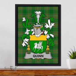 Irish Quinn or O'Quin Coat of Arms Family Crest Ireland Framed Canvas Print Irish National Tartan