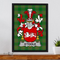Irish Toole or O'Toole Coat of Arms Family Crest Ireland Framed Canvas Print Irish National Tartan
