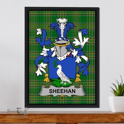 Irish Sheehan or O'Sheehan Coat of Arms Family Crest Ireland Framed Canvas Print Irish National Tartan