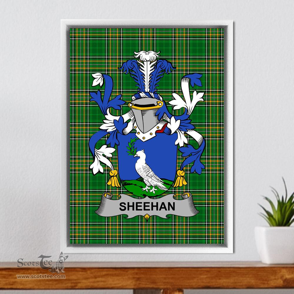 Irish Sheehan or O'Sheehan Coat of Arms Family Crest Ireland Framed Canvas Print Irish National Tartan
