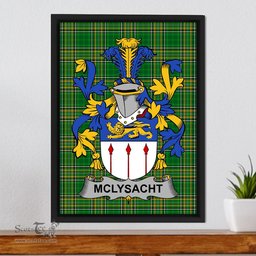 Irish McLysacht or Lysacht Coat of Arms Family Crest Ireland Framed Canvas Print Irish National Tartan