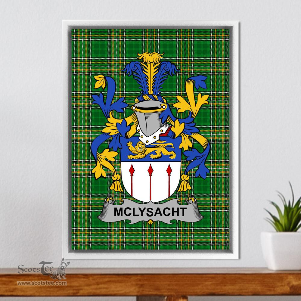 Irish McLysacht or Lysacht Coat of Arms Family Crest Ireland Framed Canvas Print Irish National Tartan