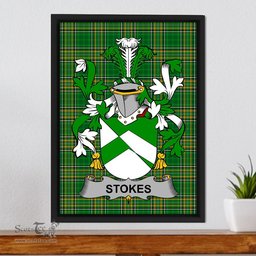 Irish Stokes Coat of Arms Family Crest Ireland Framed Canvas Print Irish National Tartan