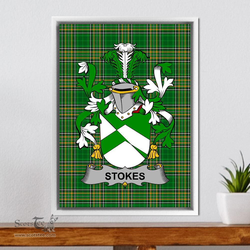 Irish Stokes Coat of Arms Family Crest Ireland Framed Canvas Print Irish National Tartan