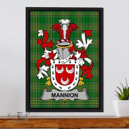 Irish Mannion or O'Mannion Coat of Arms Family Crest Ireland Framed Canvas Print Irish National Tartan