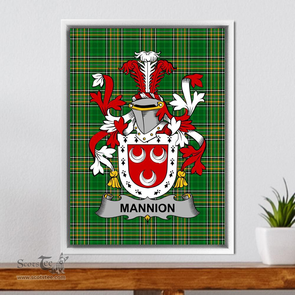 Irish Mannion or O'Mannion Coat of Arms Family Crest Ireland Framed Canvas Print Irish National Tartan