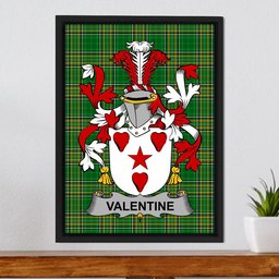 Irish Valentine Coat of Arms Family Crest Ireland Framed Canvas Print Irish National Tartan