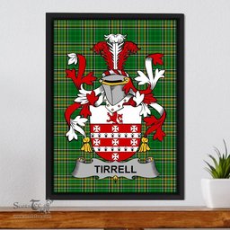 Irish Tirrell Coat of Arms Family Crest Ireland Framed Canvas Print Irish National Tartan