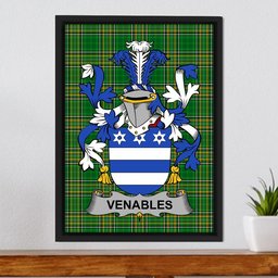 Irish Venables Coat of Arms Family Crest Ireland Framed Canvas Print Irish National Tartan
