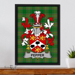 Irish Pepper Coat of Arms Family Crest Ireland Framed Canvas Print Irish National Tartan