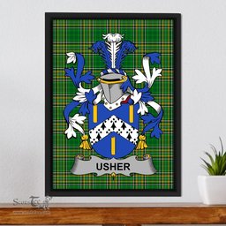 Irish Usher Coat of Arms Family Crest Ireland Framed Canvas Print Irish National Tartan