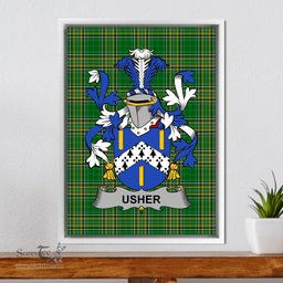 Irish Usher Coat of Arms Family Crest Ireland Framed Canvas Print Irish National Tartan