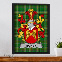 Irish Rainey Coat of Arms Family Crest Ireland Framed Canvas Print Irish National Tartan