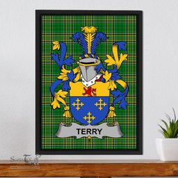 Irish Terry Coat of Arms Family Crest Ireland Framed Canvas Print Irish National Tartan