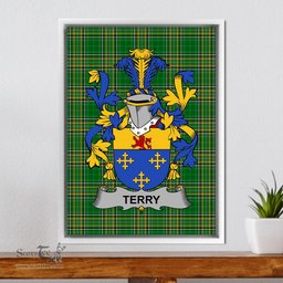 Irish Terry Coat of Arms Family Crest Ireland Framed Canvas Print Irish National Tartan