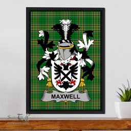 Irish Maxwell Coat of Arms Family Crest Ireland Framed Canvas Print Irish National Tartan