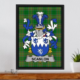 Irish Scanlon or O'Scanlan Coat of Arms Family Crest Ireland Framed Canvas Print Irish National Tartan
