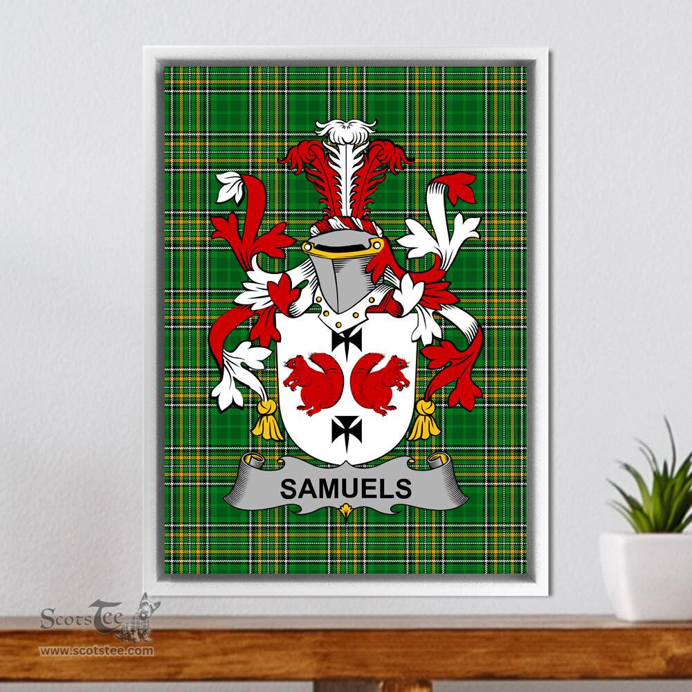 Irish Samuels Coat of Arms Family Crest Ireland Framed Canvas Print Irish National Tartan