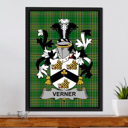 Irish Verner Coat of Arms Family Crest Ireland Framed Canvas Print Irish National Tartan