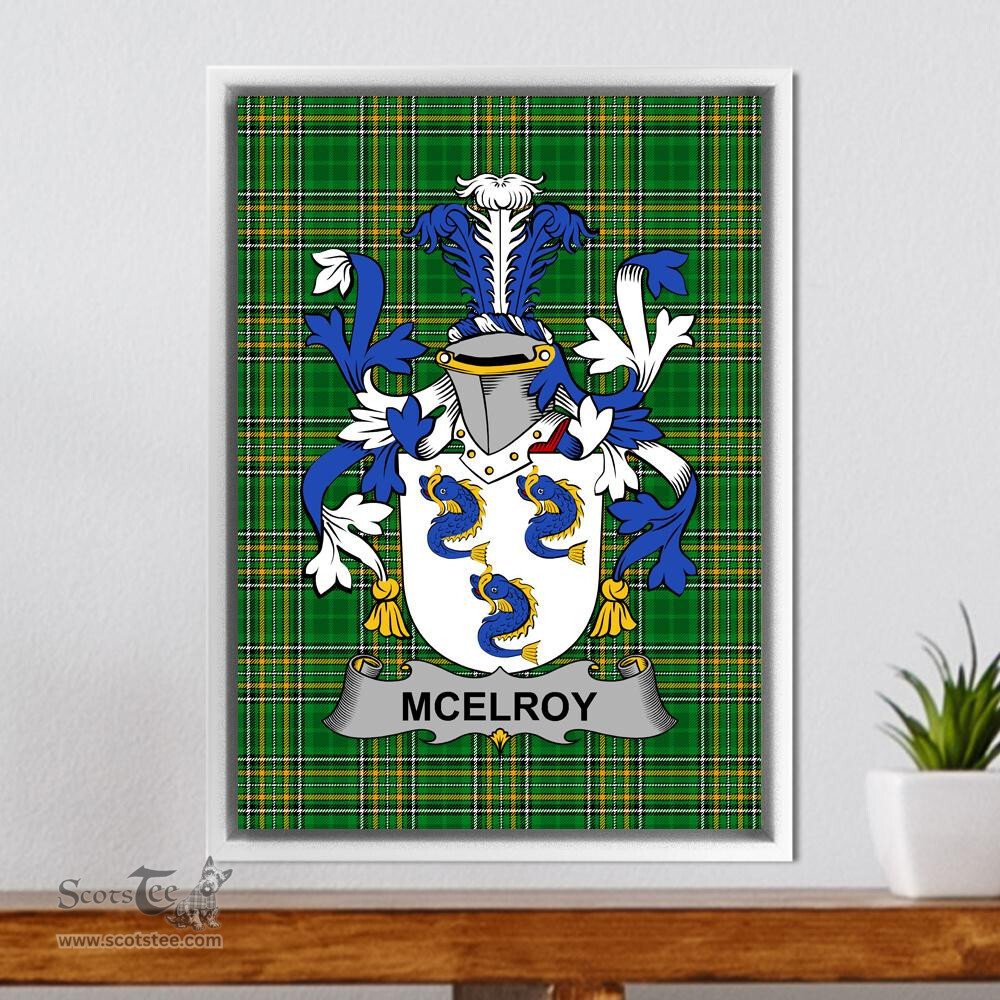 Irish McElroy or Gilroy Coat of Arms Family Crest Ireland Framed Canvas Print Irish National Tartan