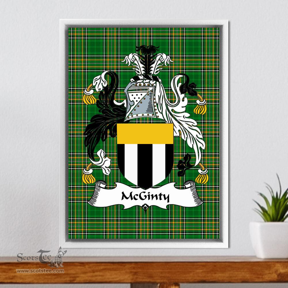 Irish McGinty Coat of Arms Family Crest Ireland Framed Canvas Print Irish National Tartan