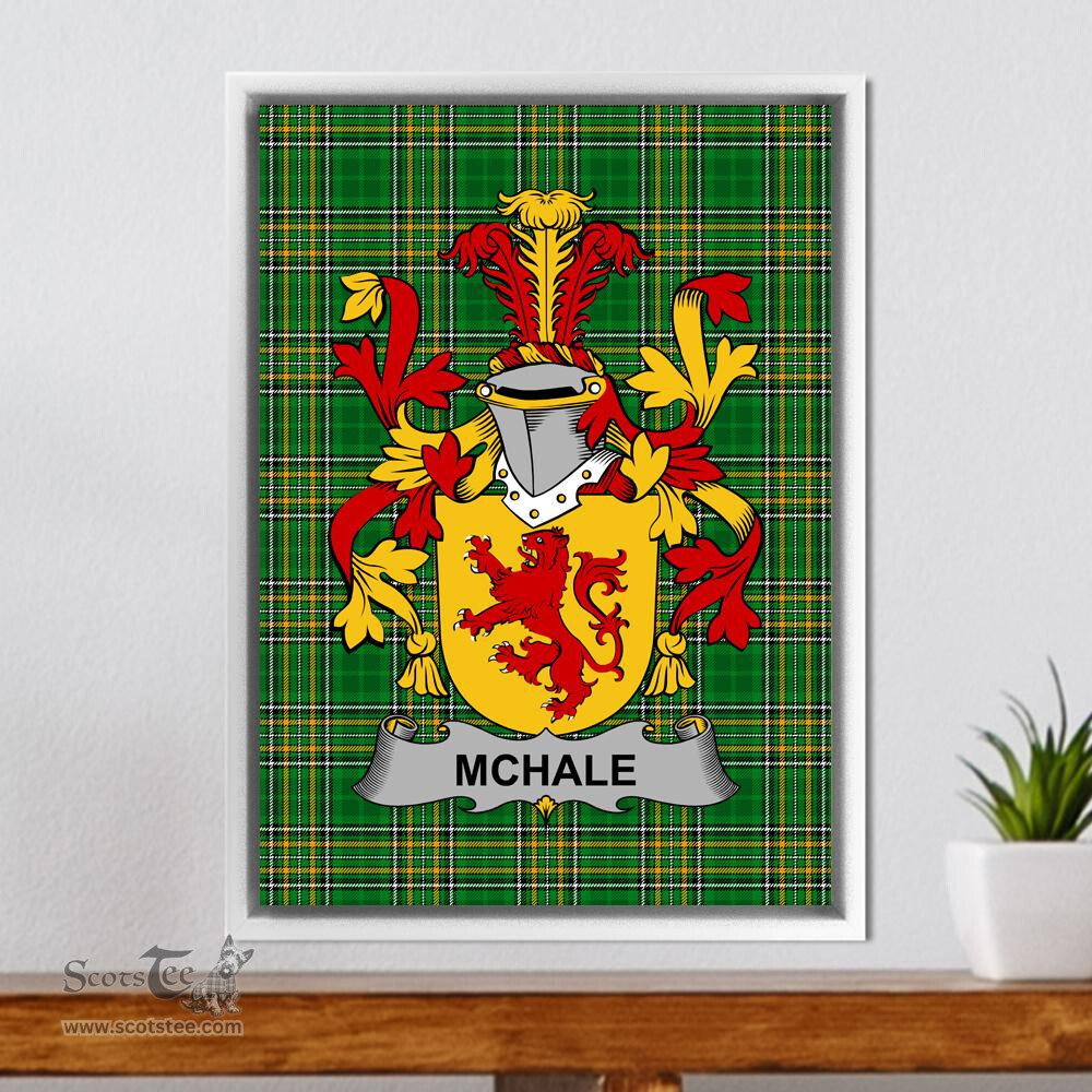 Irish McHale or MacHale Coat of Arms Family Crest Ireland Framed Canvas Print Irish National Tartan
