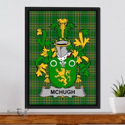 Irish McHugh or MacHugh Coat of Arms Family Crest Ireland Framed Canvas Print Irish National Tartan