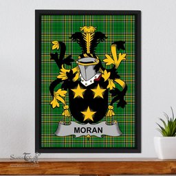 Irish Moran or O'Moran Coat of Arms Family Crest Ireland Framed Canvas Print Irish National Tartan