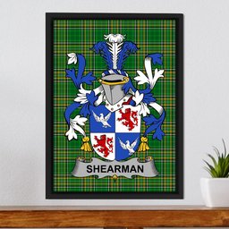 Irish Shearman Coat of Arms Family Crest Ireland Framed Canvas Print Irish National Tartan
