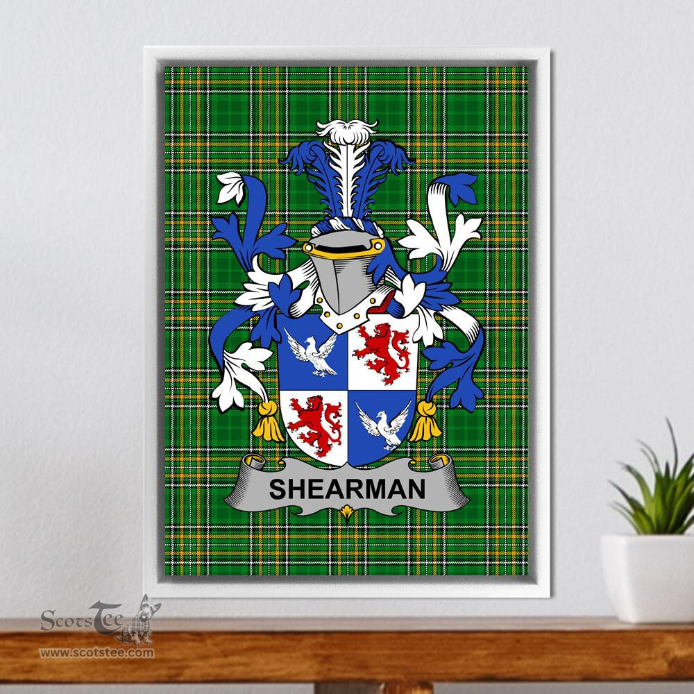 Irish Shearman Coat of Arms Family Crest Ireland Framed Canvas Print Irish National Tartan