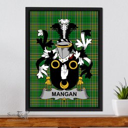 Irish Mangan or O'Mangan Coat of Arms Family Crest Ireland Framed Canvas Print Irish National Tartan