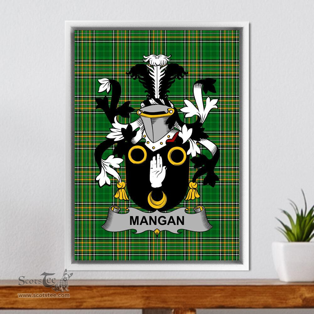 Irish Mangan or O'Mangan Coat of Arms Family Crest Ireland Framed Canvas Print Irish National Tartan