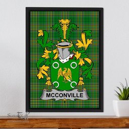 Irish McConville Coat of Arms Family Crest Ireland Framed Canvas Print Irish National Tartan