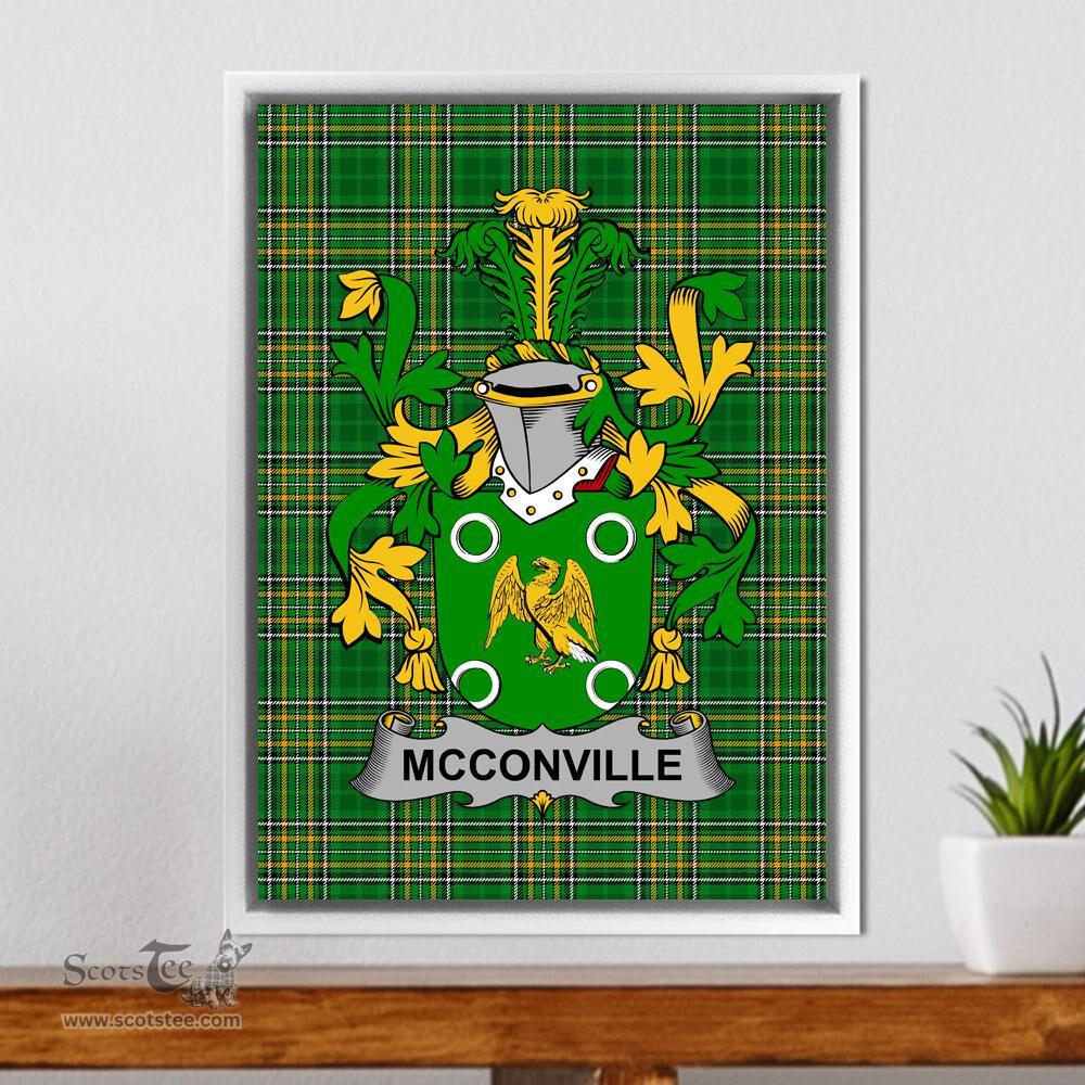 Irish McConville Coat of Arms Family Crest Ireland Framed Canvas Print Irish National Tartan