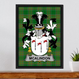 Irish McAlindon or McAlindem Coat of Arms Family Crest Ireland Framed Canvas Print Irish National Tartan