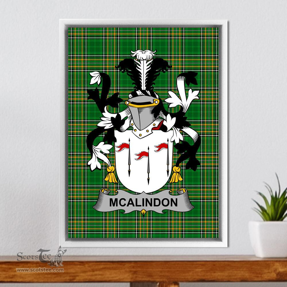 Irish McAlindon or McAlindem Coat of Arms Family Crest Ireland Framed Canvas Print Irish National Tartan