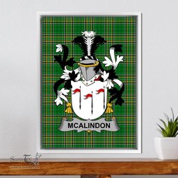 Irish McAlindon or McAlindem Coat of Arms Family Crest Ireland Framed Canvas Print Irish National Tartan
