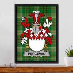 Irish Perceval Coat of Arms Family Crest Ireland Framed Canvas Print Irish National Tartan