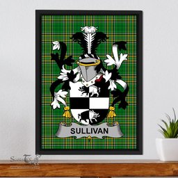 Irish Sullivan or O'Sullivan Coat of Arms Family Crest Ireland Framed Canvas Print Irish National Tartan