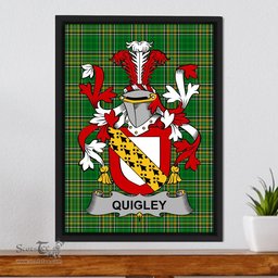 Irish Quigley or O'Quigley Coat of Arms Family Crest Ireland Framed Canvas Print Irish National Tartan