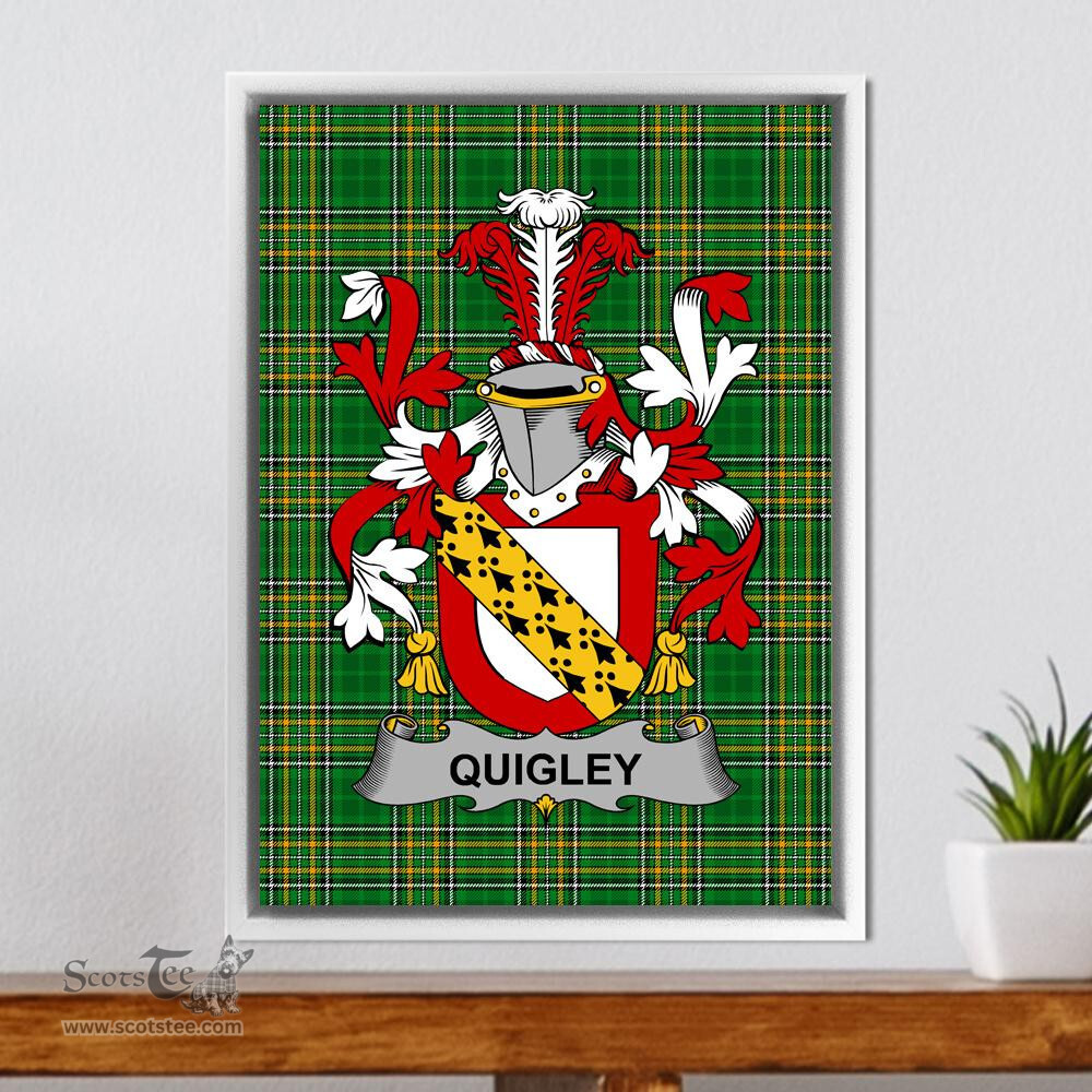 Irish Quigley or O'Quigley Coat of Arms Family Crest Ireland Framed Canvas Print Irish National Tartan