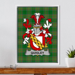 Irish Quigley or O'Quigley Coat of Arms Family Crest Ireland Framed Canvas Print Irish National Tartan