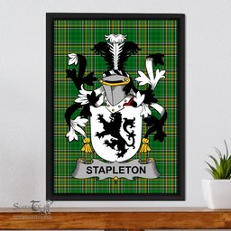 Irish Stapleton Coat of Arms Family Crest Ireland Framed Canvas Print Irish National Tartan