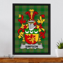 Irish Simpson Coat of Arms Family Crest Ireland Framed Canvas Print Irish National Tartan