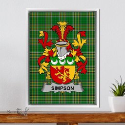 Irish Simpson Coat of Arms Family Crest Ireland Framed Canvas Print Irish National Tartan