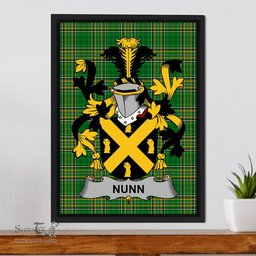 Irish Nunn Coat of Arms Family Crest Ireland Framed Canvas Print Irish National Tartan