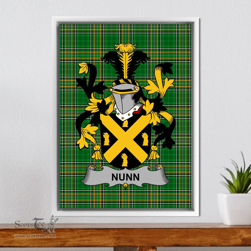 Irish Nunn Coat of Arms Family Crest Ireland Framed Canvas Print Irish National Tartan