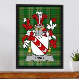 Irish Ring or O'Ring Coat of Arms Family Crest Ireland Framed Canvas Print Irish National Tartan