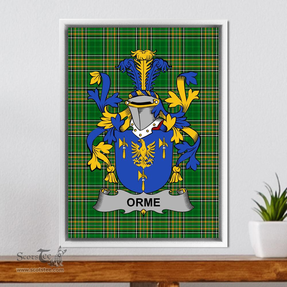 Irish Orme Coat of Arms Family Crest Ireland Framed Canvas Print Irish National Tartan